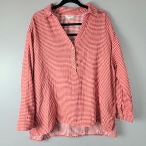 Terra&Sky Striped Popover Blouse Womens Plus Sz 0X Red White Collared V-neck Top